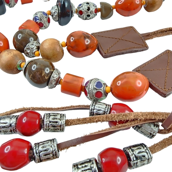 Vintage Boho Belt Art Beads Leather Retro Hippie Bohemian Colorful Orange main image 6